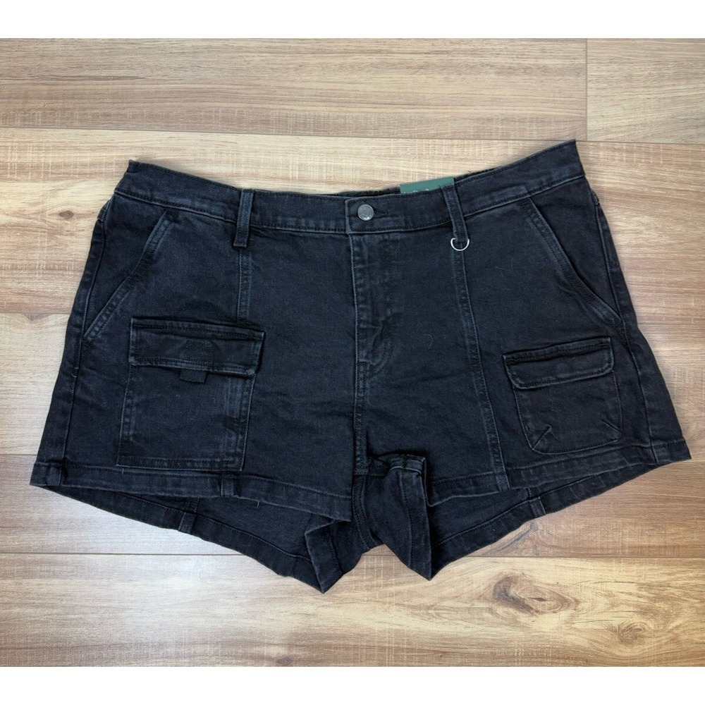 Wild Fable Mid-Rise Elastic Waist Utility Shorts Black Washed Denim XL